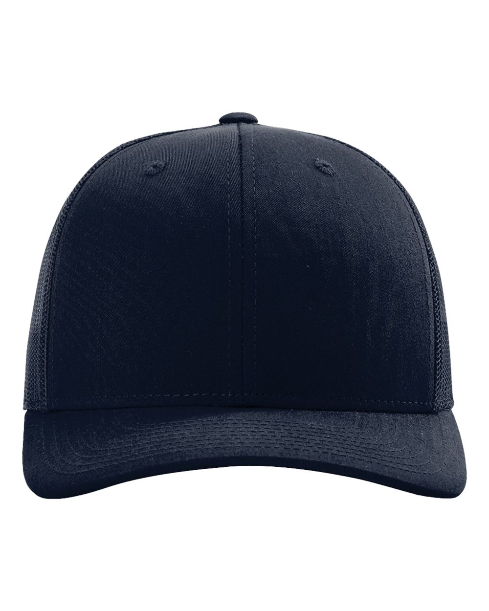 Custom embroidered navy snapback trucker cap, front — Big Sioux Swag