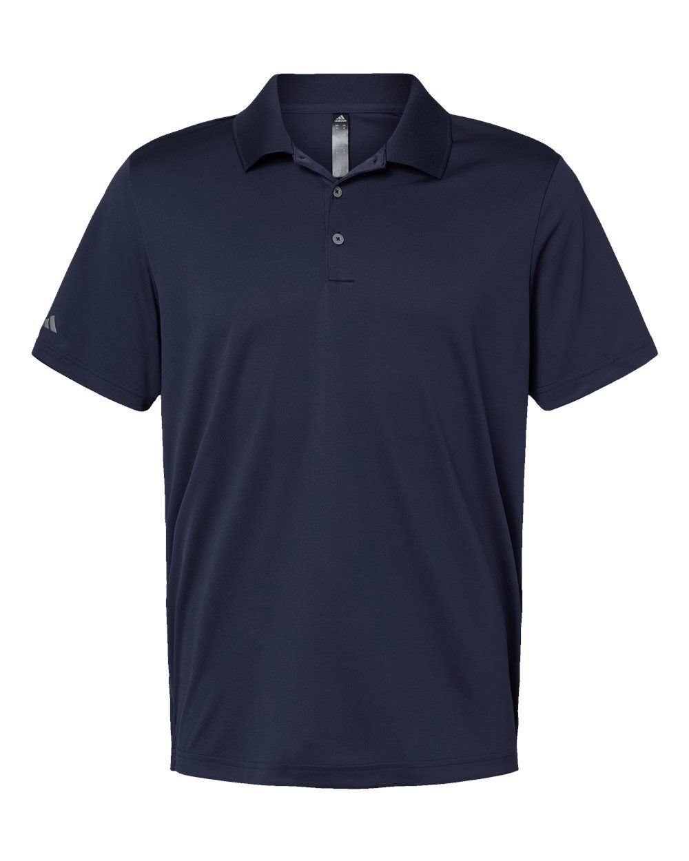 Custom embroidered navy performance polo, front — Big Sioux Swag