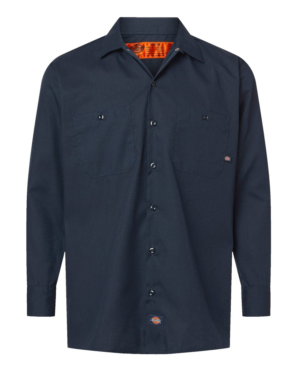 Custom embroidered navy long-sleeve work shirt, front — Big Sioux Swag