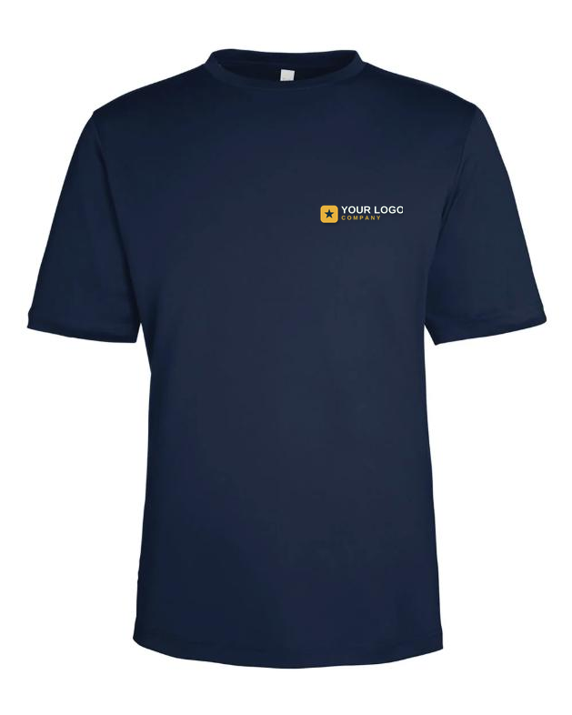 Custom embroidered navy performance tee with your-logo placement — Big Sioux Swag