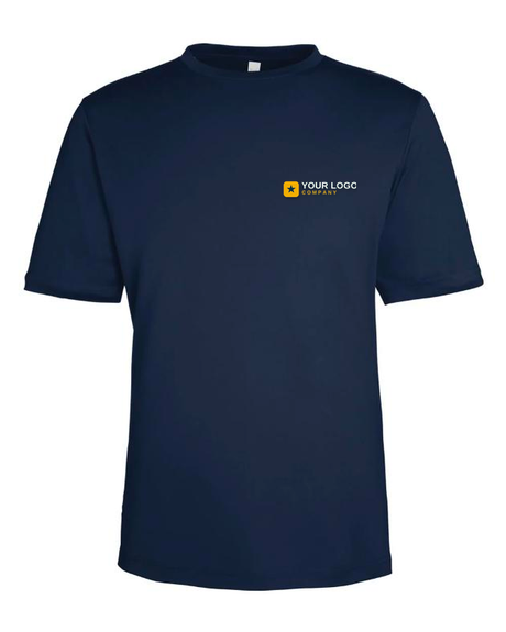 Custom embroidered navy performance tee with your-logo placement — Big Sioux Swag