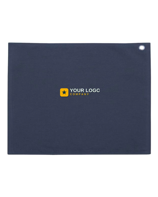 Custom embroidered navy golf towel with your-logo placement — Big Sioux Swag